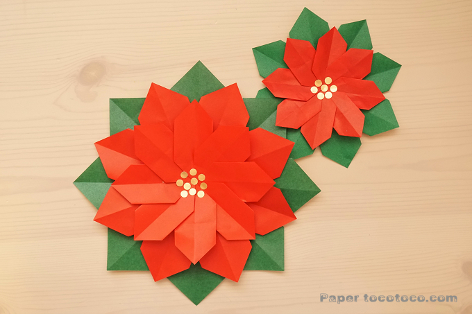 折り紙 ポインセチアの折り方 折り紙4枚で作れる クリスマス飾りに おりがみレシピのpaper Tocotoco