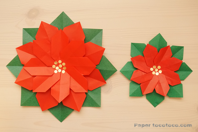 折り紙☆ポインセチアの折り方☆折り紙4枚で作れる！クリスマス飾りに 